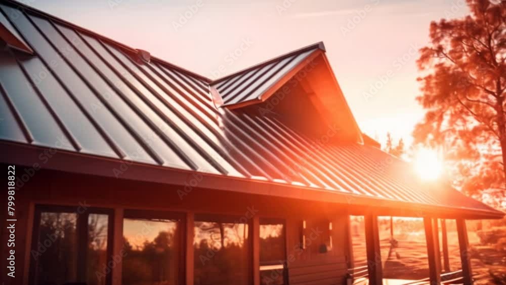 Metal roof installed in a modern house. Metal roof installed in a modern house.