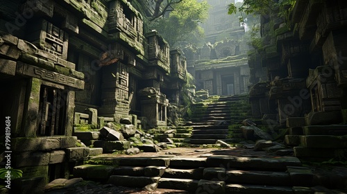 overgrown temple ruins in the jungle photo