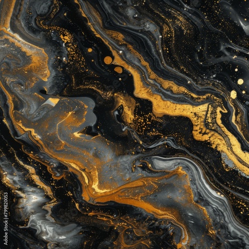 Black and gold marble background, abstract fluid art with liquid acrylics