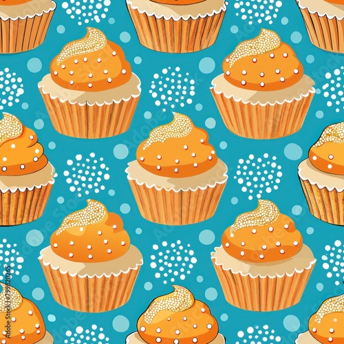 Seamless pattern of salted caramel cupcakes sprinkled with sea salt crystals  Generative AI