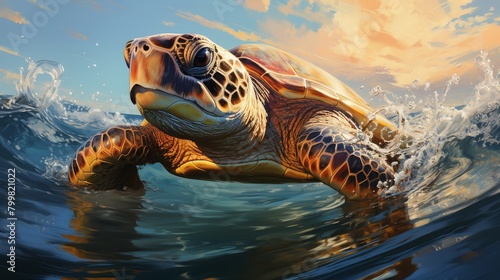 A photo of a sea turtle swimming in the ocean.