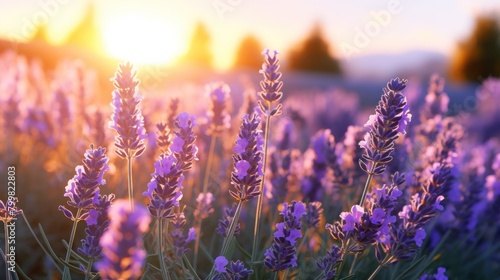 Vibrant Lavender Field at Sunset