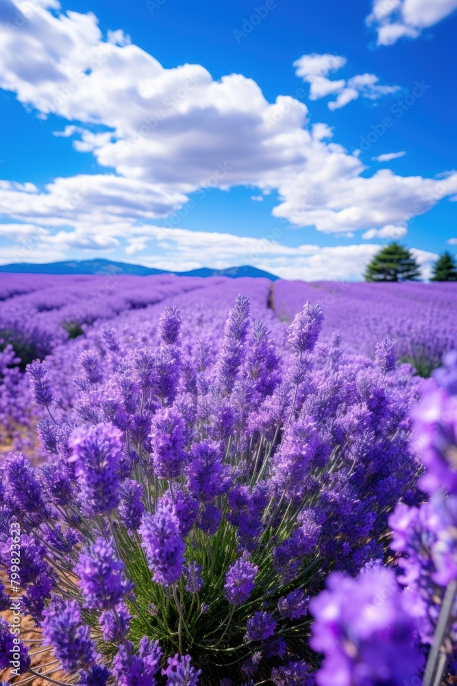 Obraz premium Lavender field under a blue sky