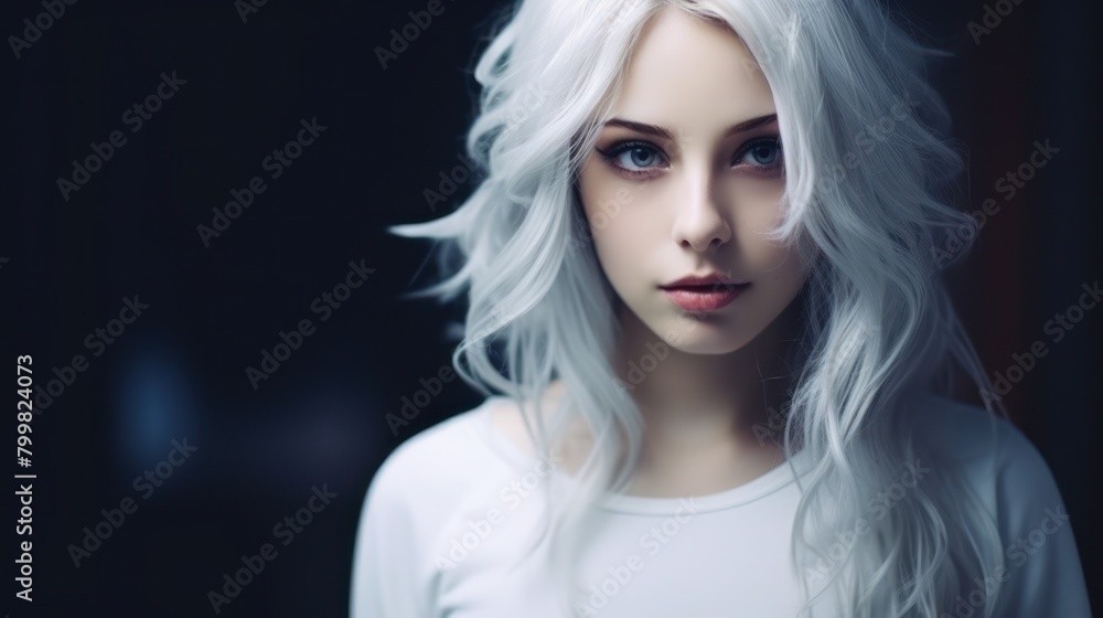 Captivating portrait of a woman with striking silver hair Captivating portrait of a woman with striking silver hair