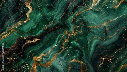 Abstract emerald green and black marble background with golden veins © wanna