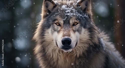 Majestic wolf in snowy forest