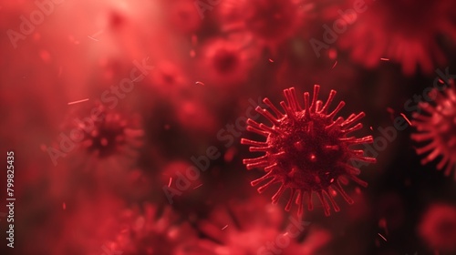 3d render of red corona virus with blurred background  closeup shot.