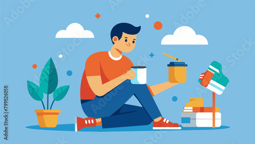 A man taking a break from work to engage in a creative hobby such as painting or woodworking using this as a form of catharsis and stress relief..