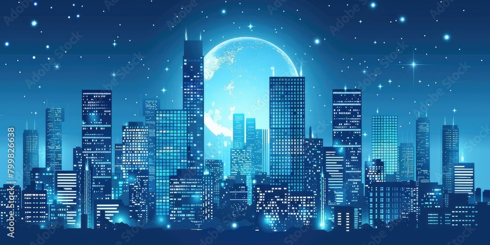 futuristic night city. Building and urban vector Illustration, City scene on night time.