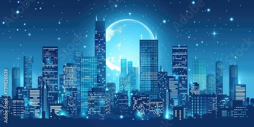futuristic night city. Building and urban vector Illustration, City scene on night time. © GFX Art