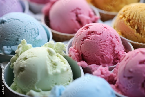 Assortment of colorful ice cream scoops