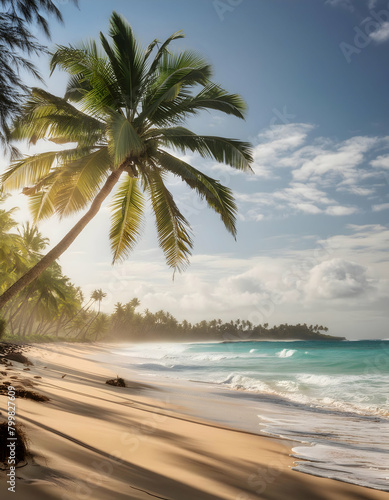 palm trees on the beach hyper-realistic wallpaper 