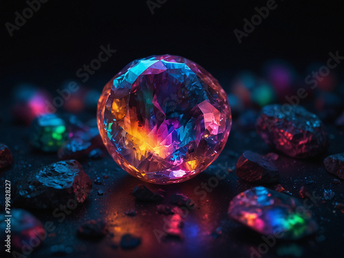 Luminous Luster, Colorful Crystals on Dark Background