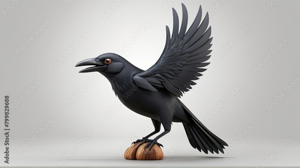 Fototapeta premium black raven on a branch vulture isolated on white crow on a branch