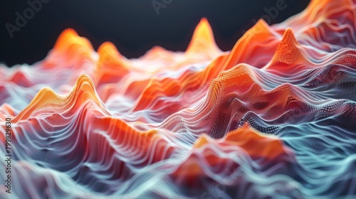 A mountain range made of glowing orange and white particles.
