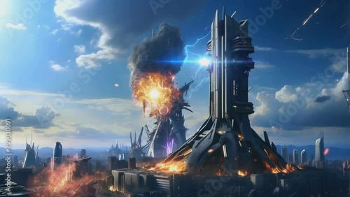 city defense tower from air attacks with advanced future technology photo