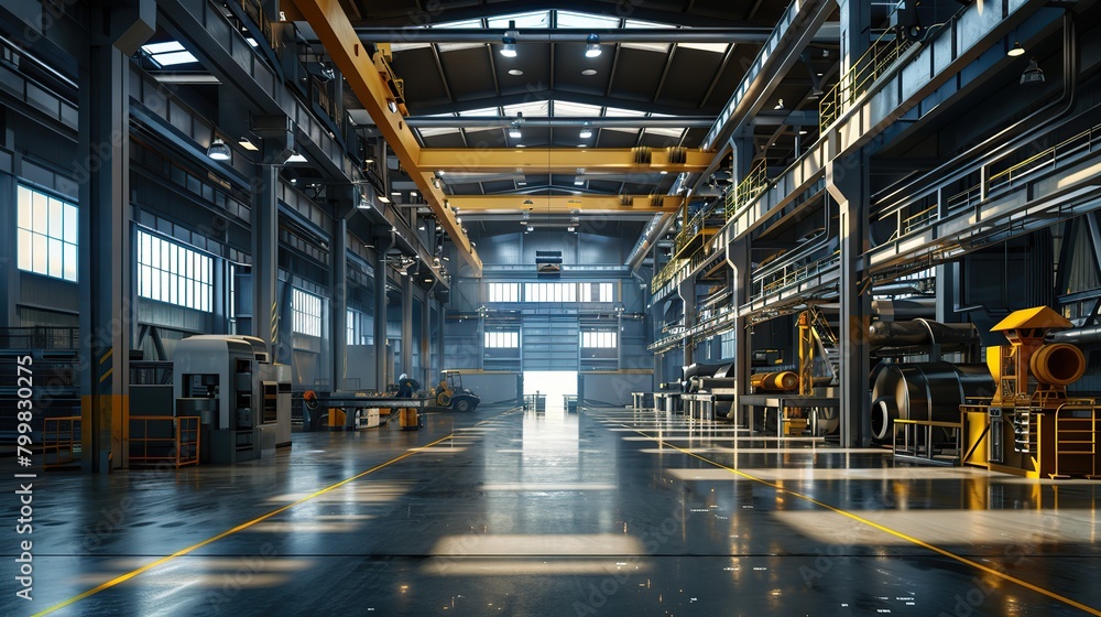 Fototapeta premium Metal factory interior. Modern industrial company. copy space for text.