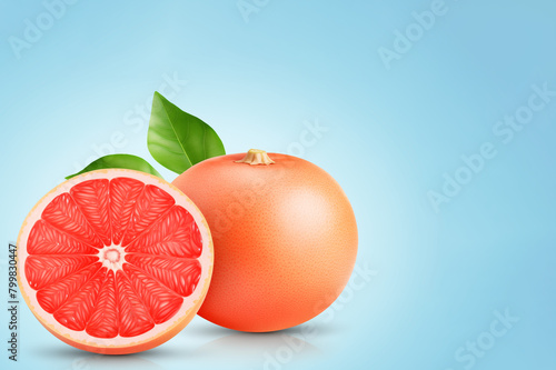 Grapefruit with leaves isolated on transparent background.