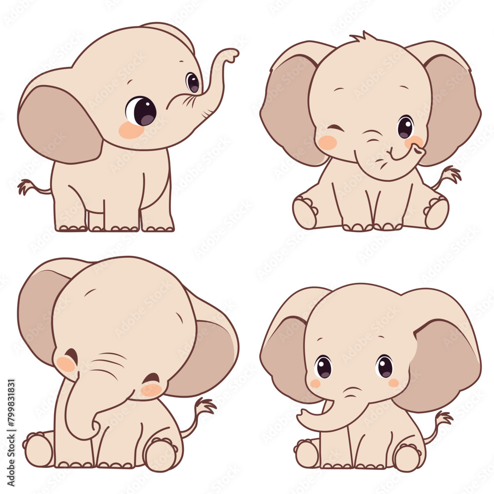 Cute cartoon elephant isolated on white background, color, vector illustration Cute cartoon elephant isolated on white background, color, vector illustration
