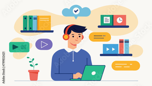 A student working on a customized learning playlist choosing from a variety of online courses and resources that align with their individual goals and. Vector illustration