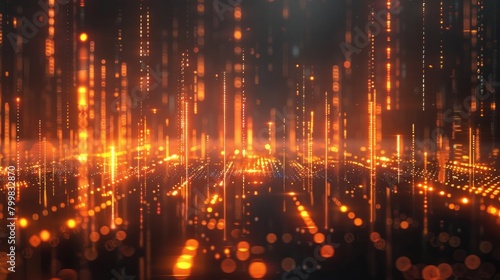 Binary rain of orange glowing numbers falling through a dark cyberspace