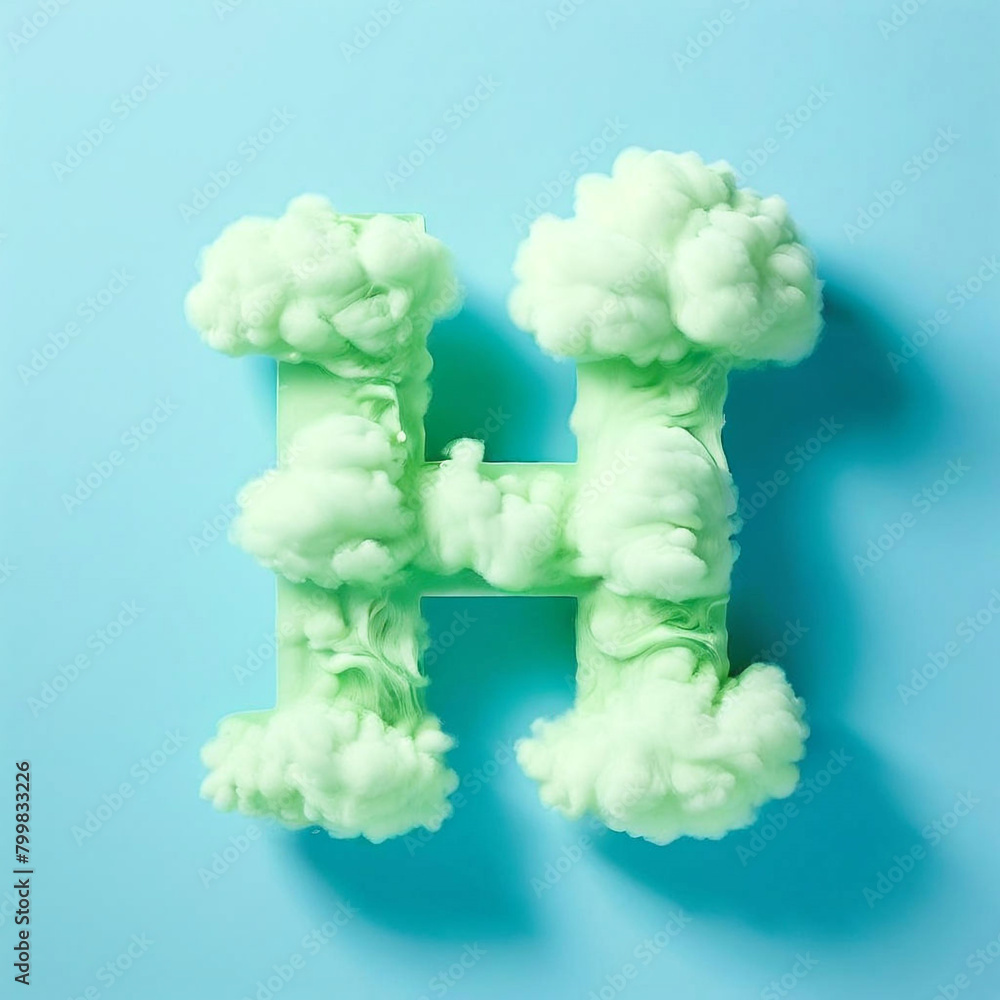 the-letter-h-is-made-of-green-cloud-like-shapes-against-a-light-blue-background-in-the-style-of-a- the-letter-h-is-made-of-green-cloud-like-shapes-against-a-light-blue-background-in-the-style-of-a-