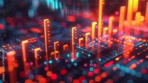 circuit board with glowing orange and blue lights