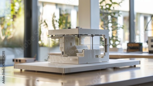 Modern Workspace Scene - 3D Printing Architectural Model with Precision