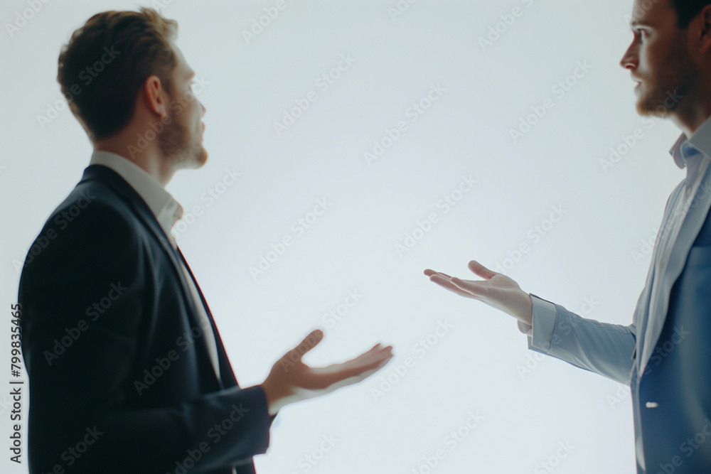moment of teamwork captured as a businessman presents a business proposal to a colleague, with the white background gently blurred, focusing attention on the interaction, moment of teamwork captured as a businessman presents a business proposal to a colleague, with the white background gently blurred, focusing attention on the interaction,