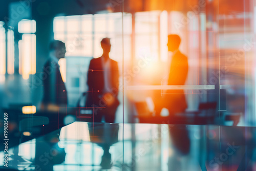 Wallpaper Mural scene of collaboration as a businessman discusses a business plan with a coworker, with the background softly blurred, creating a professional ambiance, Torontodigital.ca