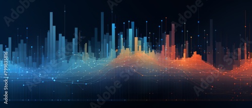 Data visualization background with abstract elements resembling charts and graphs in motion  in a palette of cool tones 