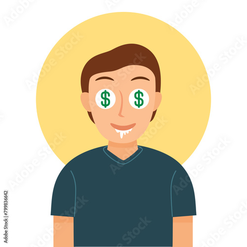  Man money dollar signs his eyes.
 Vector, Illustration, Cartoon, EPS10. 