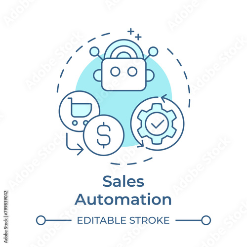 Sales automation soft blue concept icon. Customer relationships, automation tools. Round shape line illustration. Abstract idea. Graphic design. Easy to use in infographic, presentation