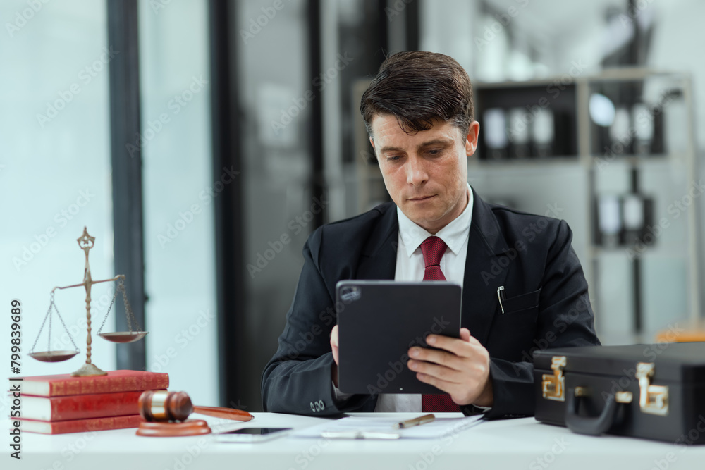 Fototapeta premium Law, Lawyer man working at law office.