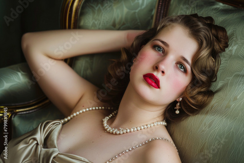 A young woman channels the timeless allure of a Hollywood starlet from the Golden Age of cinema