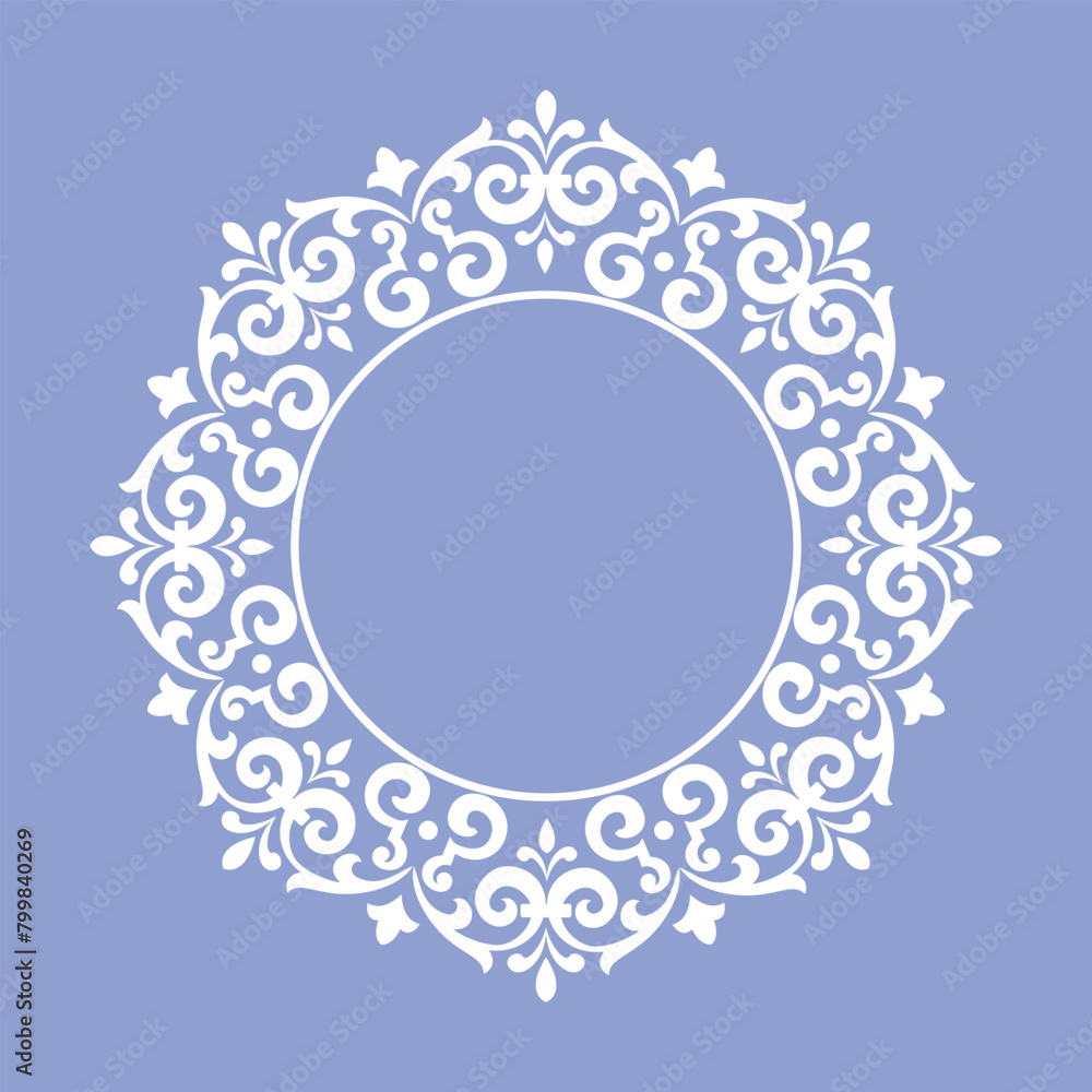 Decorative frame Elegant vector element for design in Eastern style, place for text. Floral blue and white border. Lace illustration for invitations and greeting cards