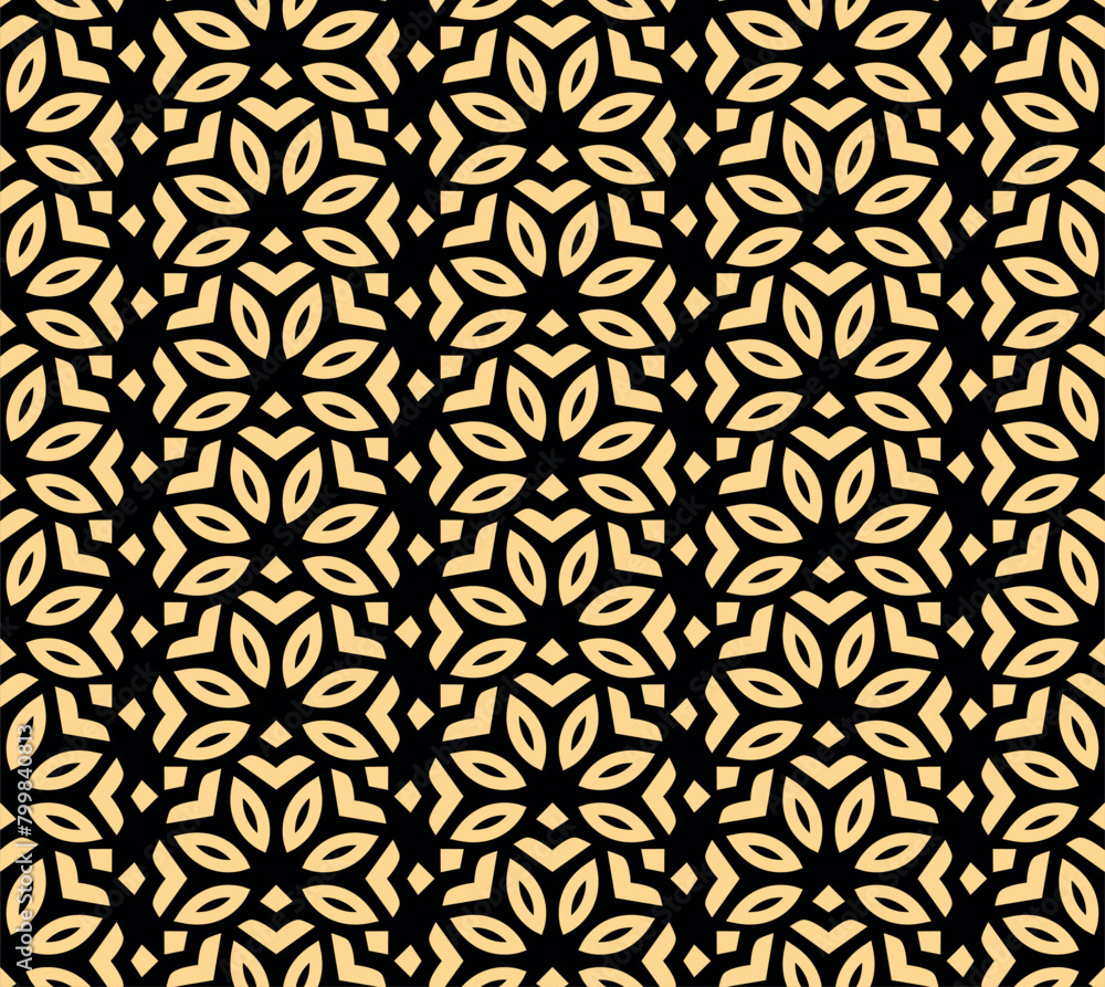 Flower geometric pattern. Seamless vector background. Golden and black ornament Flower geometric pattern. Seamless vector background. Golden and black ornament