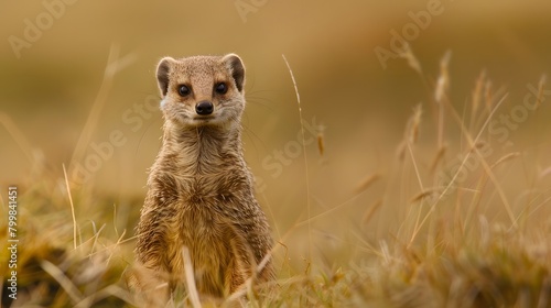 4K wallpaper of a curious mongoose on alert in a grassy field