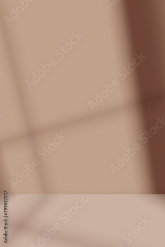 Autumn Background, Brown Chocolate Colour Studio Wall Room with Light, Shadow on Floor,Minimal Empty 3d Backdrop with Beige Podium for product presentation for Fall Season