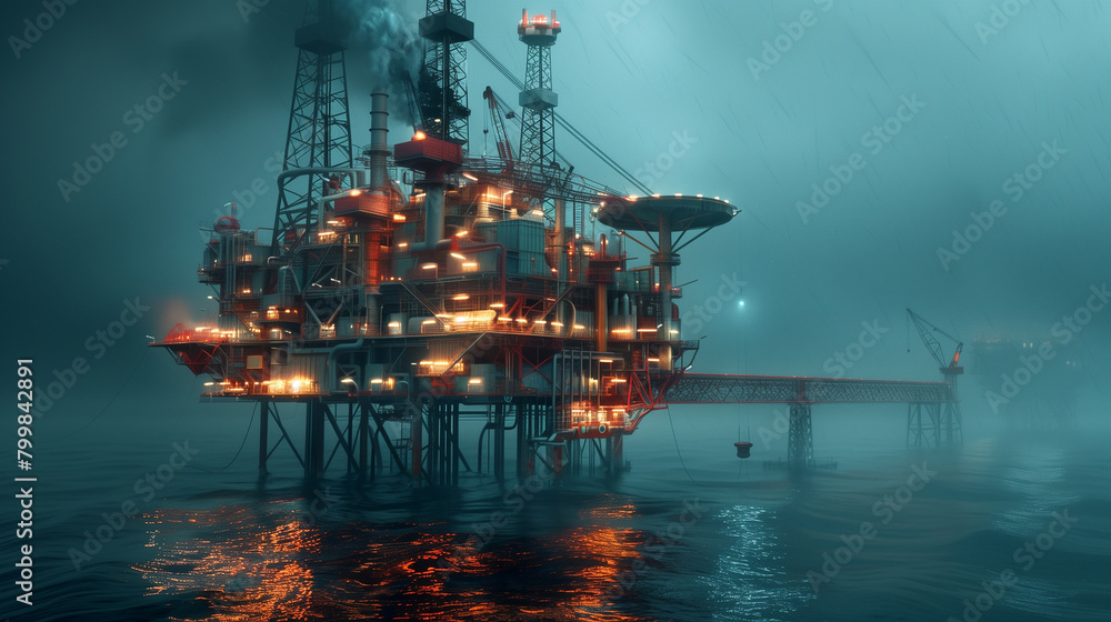 Luminous Offshore Oil Rig: Energy Industry's Future., gas platform. Luminous Offshore Oil Rig: Energy Industry's Future., gas platform.