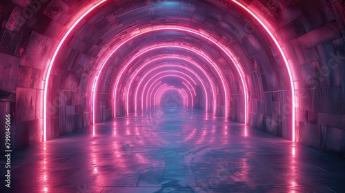 Abstract background tunnel of glowing arcs
