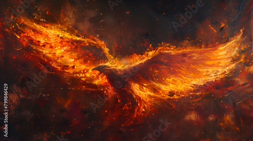 Wings in flame, generative ai photo