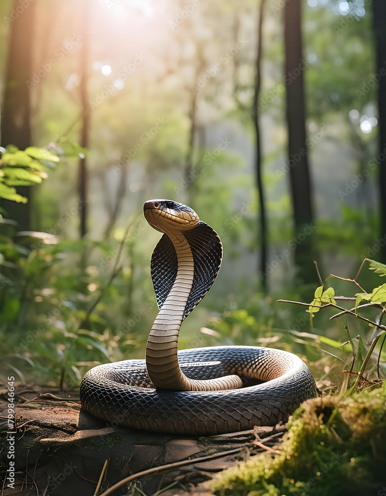 Fototapeta premium Hyper-realistic wallpaper of cobra in forest