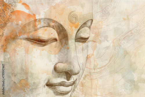 A watercolor painting of buddha in minimalist style