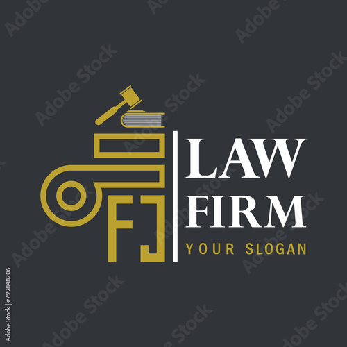 FJ modern law firm justice logo design vector graphic template.