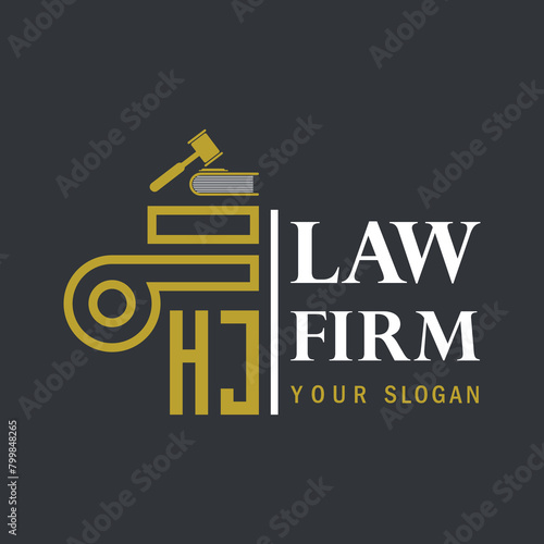 HJ modern law firm justice logo design vector graphic template.