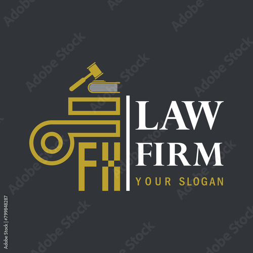 FX modern law firm justice logo design vector graphic template.