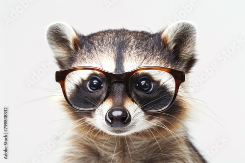 Portrait of cute animal in glasses on white background, perfect for optics ad.