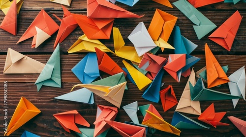 Colorful Origami Artwork on Wooden Background