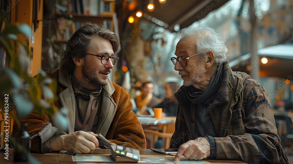 Rustic modernity: Two men enjoying a playful board game Rustic modernity: Two men enjoying a playful board game